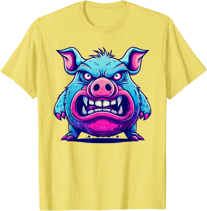 Cartoon Pig Art I Kids Pig Angry Pig I Colorful Pig T-Shirt - Lemon Yellow