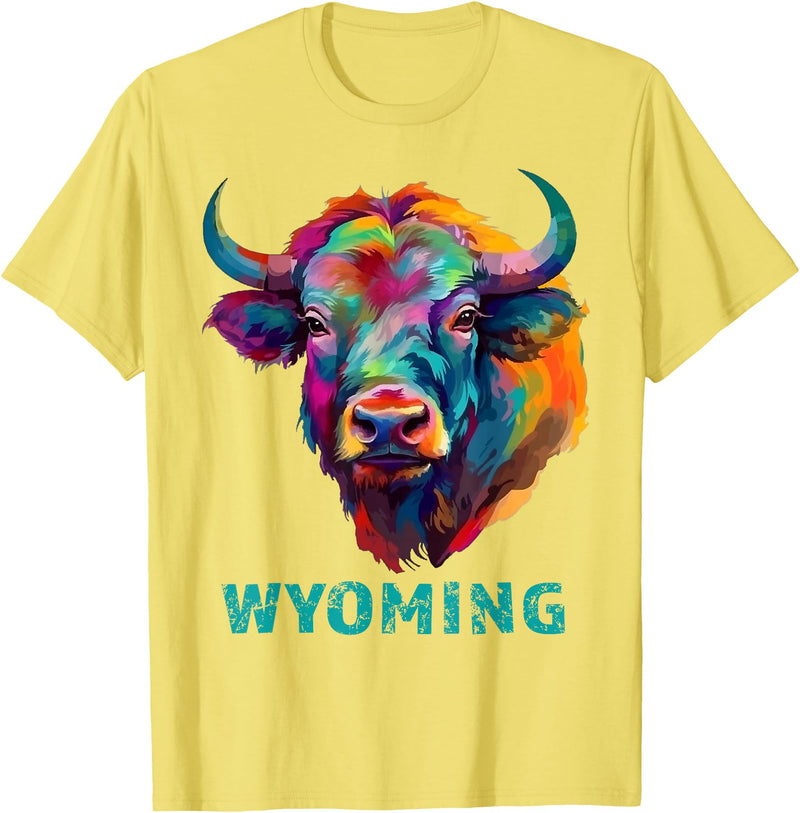 Love Wyoming Accessories, Apparel and Home Decor Wyoming American Bison Lover Buffalo for Men Women Souvenir T-Shirt - Lemon