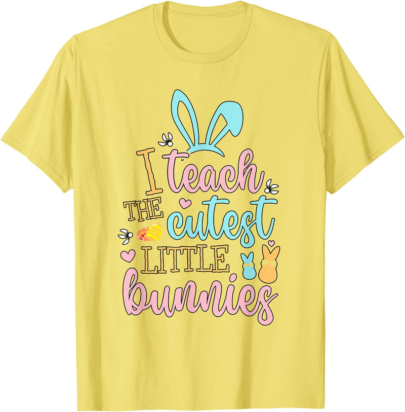 Easter Teacher Bunny Ears Basket Eggs Rabbit Happy Easter T-Shirt in Lemon Yellow