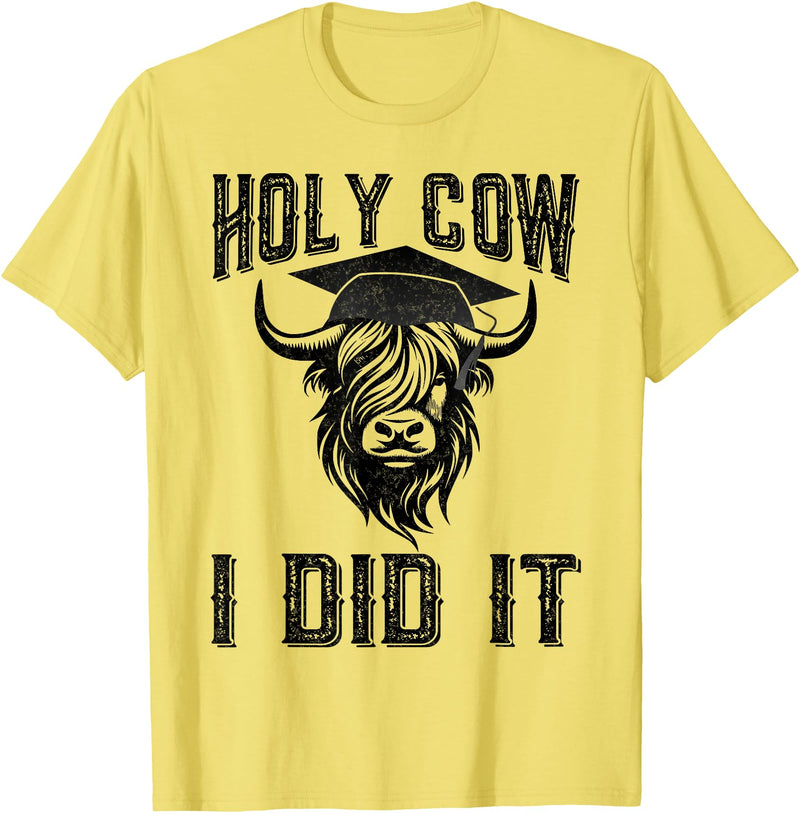 Funny Cow Graduated Holy Cow I did It Graduation Vintage Funny Cow Graduation Holy Cow I did It Graduated T-Shirt - Lemon