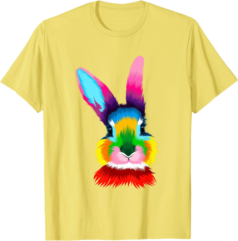 Colorful Rabbit Head Safari Animal Art Wildlife T-Shirt in Lemon Yellow