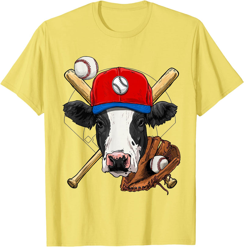 Wowsome! Cow Baseball Cow Lovers Baseball Player T-Shirt - Lemon Yellow