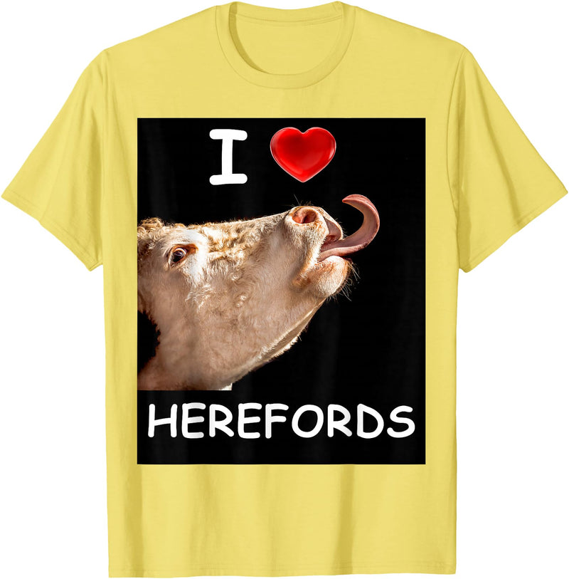 WhiteHorseDepot I Love Herefords with Cow Tongue T-Shirt - Lemon Yellow