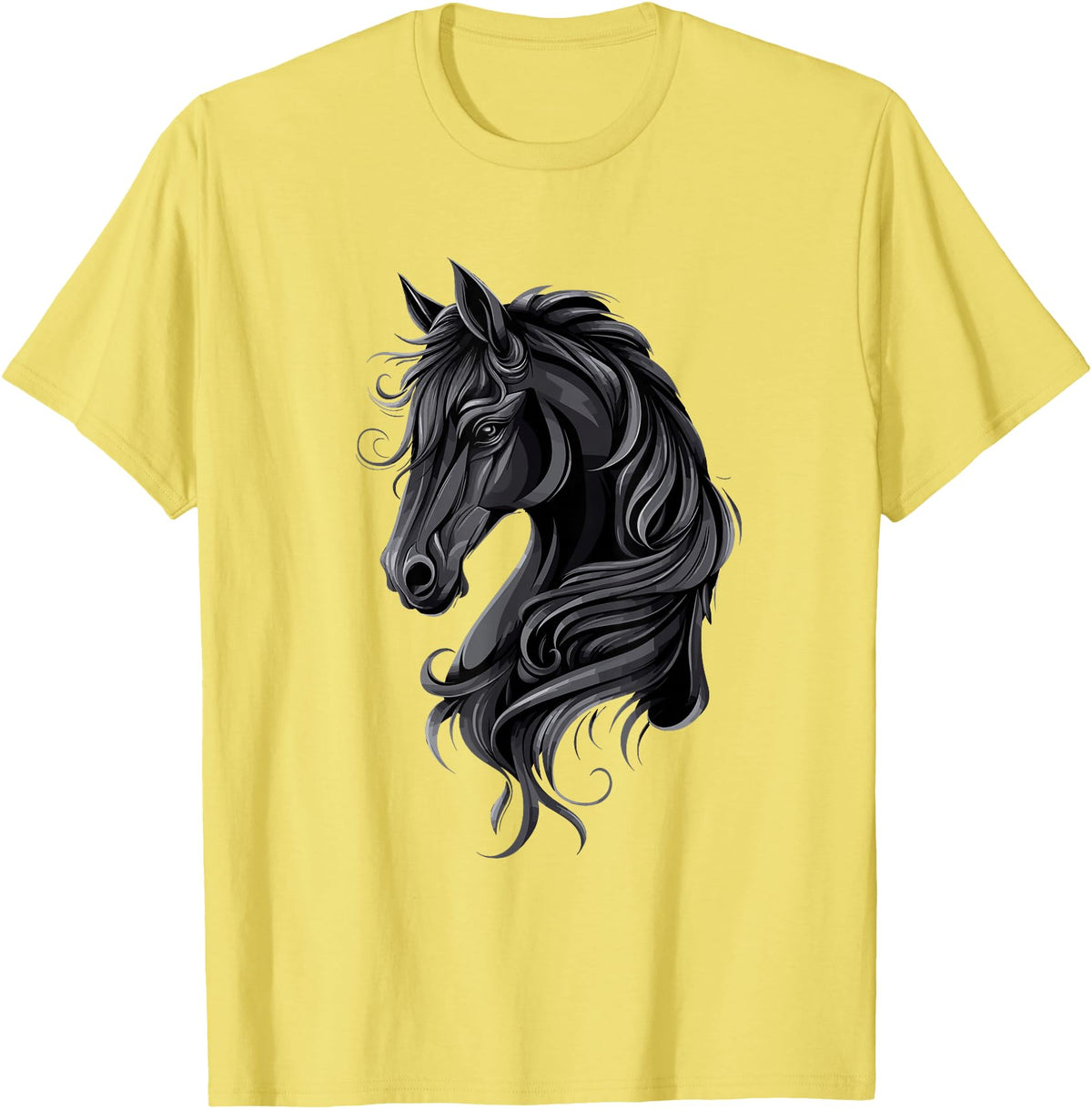 Artful Horse Designs Black Horse Portrait – Friesian Horse T-Shirt - Lemon Yellow