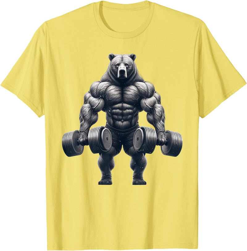 Bear Powerlifting Weightlifting Gym Apparel Bear Powerlifting Weightlifting Gym Workout T-Shirt - Lemon Yellow