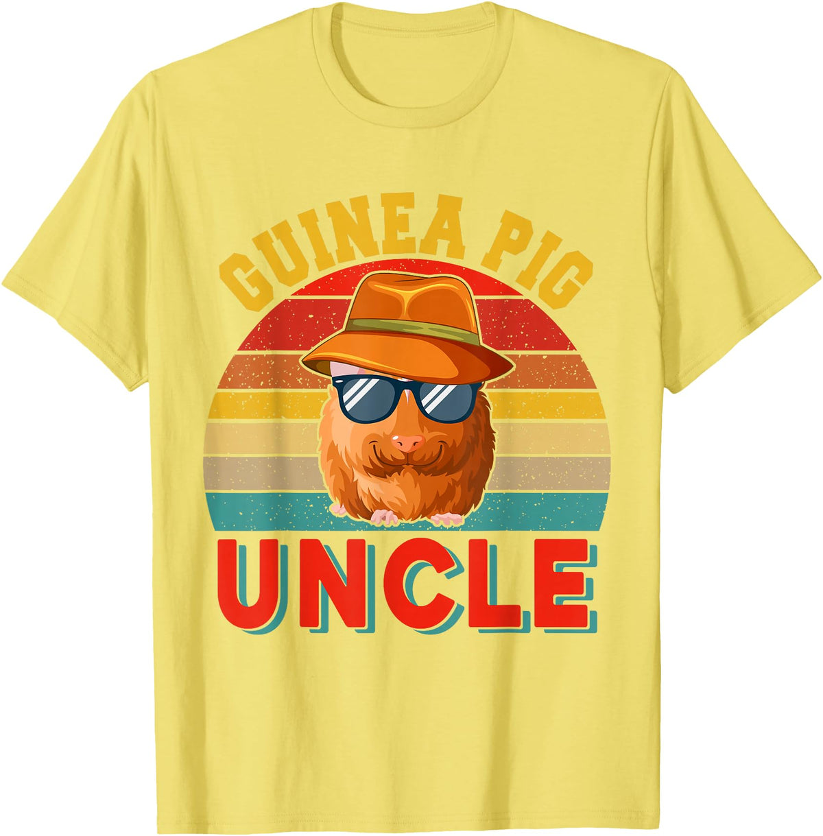 Rodent Father's Day Costume Vintage Retro Guinea Pig Uncle Cute Guinea Pig Sunglasses T-Shirt - Lemon Yellow