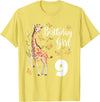 Giraffe Birthday Party by LazyPanda Giraffe 9th Birthday Girl 9 Years Old Giraffe Lover T-Shirt - Lemon Yellow