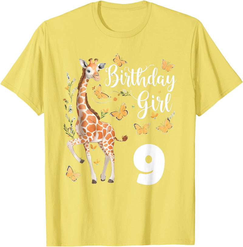 Giraffe Birthday Party by LazyPanda Giraffe 9th Birthday Girl 9 Years Old Giraffe Lover T-Shirt - Lemon Yellow