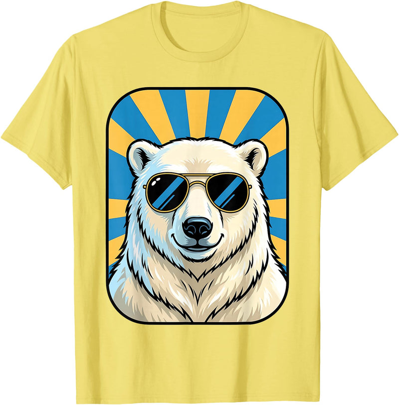 Cute Animal Designs Funny Polar Bear Wearing Sunglasses Animal Humour Jokes T-Shirt - Lemon Yellow