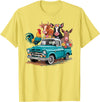 Farm Pickup Truck Farm animals Cow Girl Wife Tee Vintage Pickup Truck Farm Animals Rooster, Cow, Pig, Donkey T-Shirt - Lemon