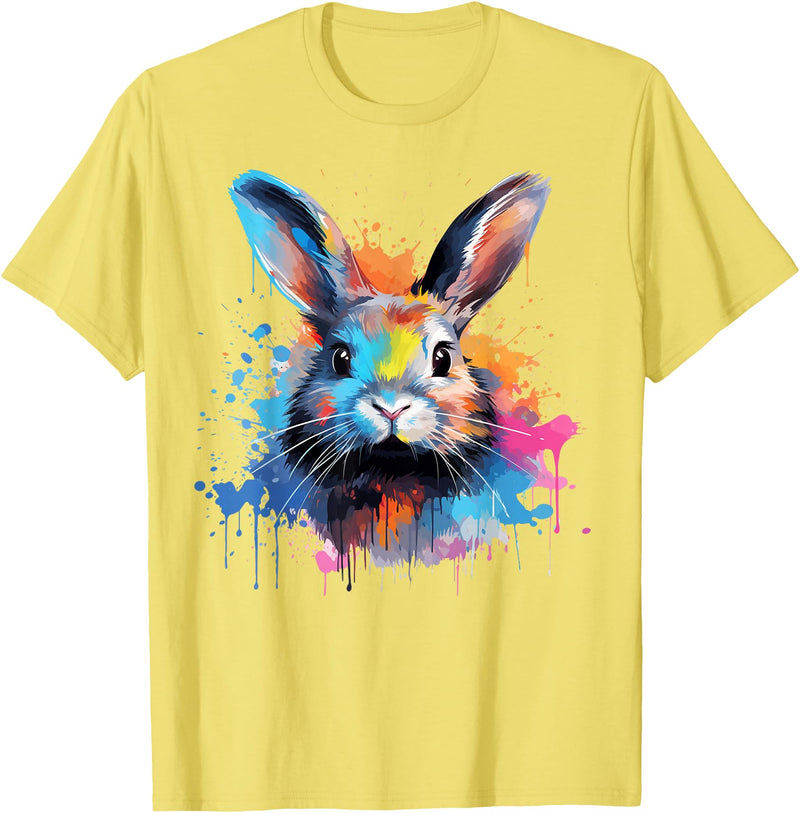 Colorful Cute Netherland Dwarf Rabbit Lover Splash Art T-Shirt in Lemon Yellow