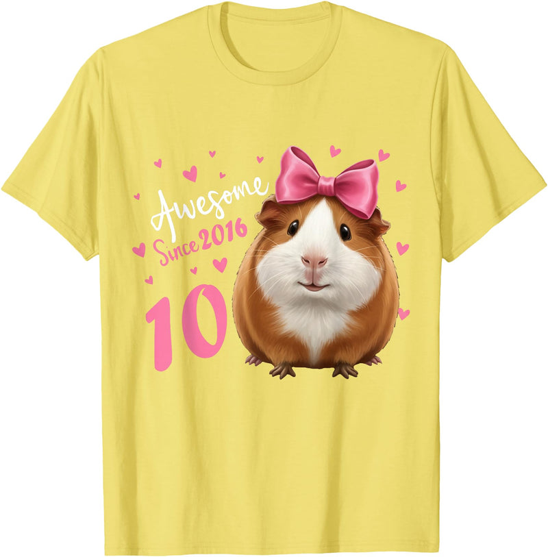 Funny Guinea Pig Birthday Party Girls 10 Years Old Guinea Pig Birthday for Girls 10th Bday T-Shirt - Lemon Yellow