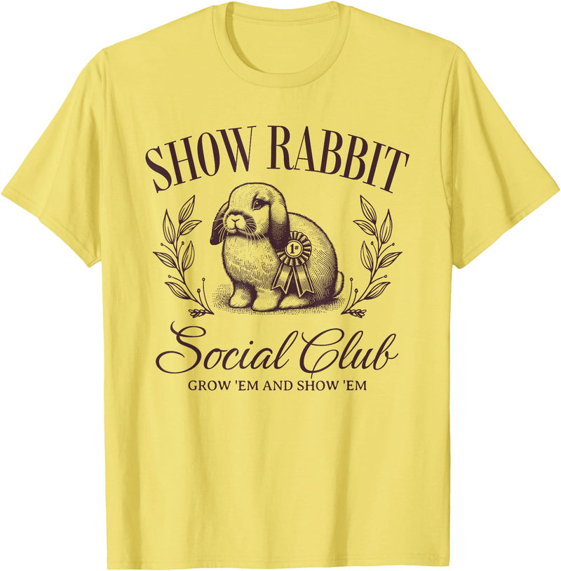 Show Lop Rabbit Social Club Show Barn Mom Stock Show Bunny T-Shirt in Lemon Yellow