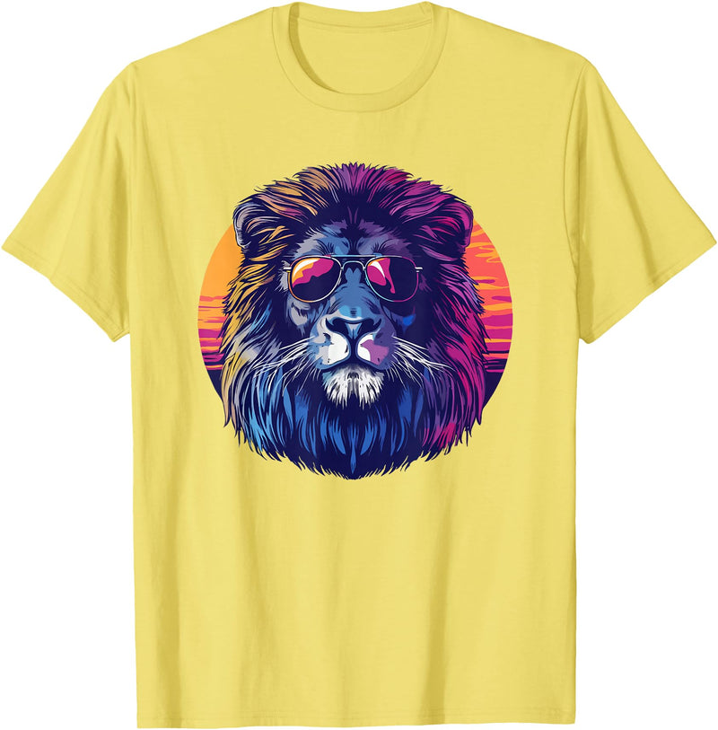Cool lion gifts Lion gifts for kids Lion gifts men Lion with sunglasses retro sun T-Shirt - Lemon Yellow