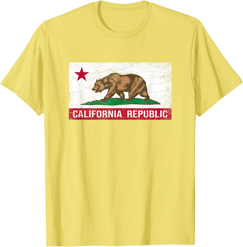Graphic Club Inc. California Republic Flag - CA - Distressed Design - Classic T-Shirt - Lemon Yellow