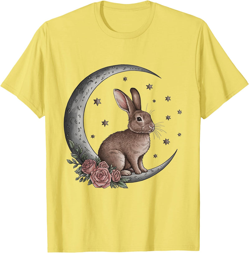 Vintage Bunny on the Moon Cute Goth Easter Rabbit T-Shirt in Lemon Yellow