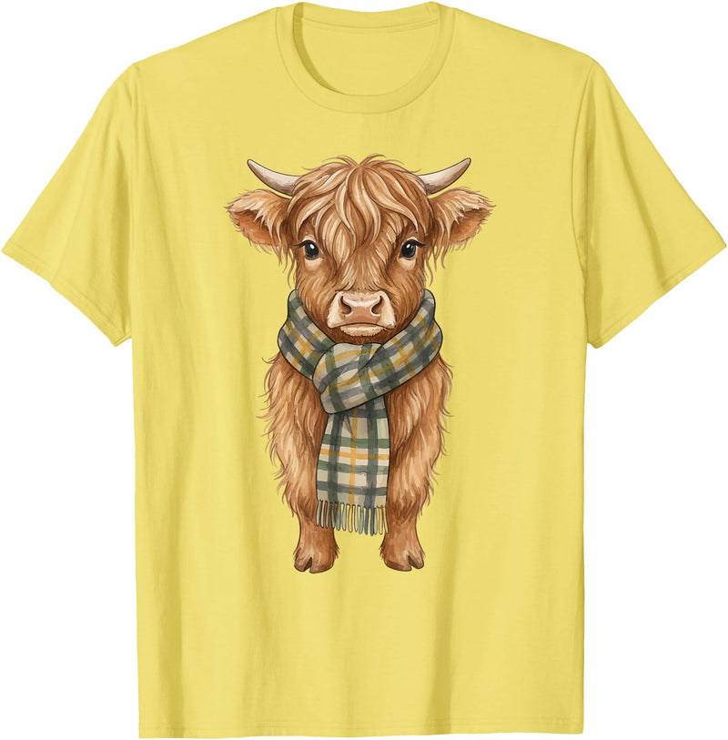 Farmer Cute Women Highland Cow Shirts Cozy Fall Autumn Highland Cow T-Shirt - Lemon Yellow
