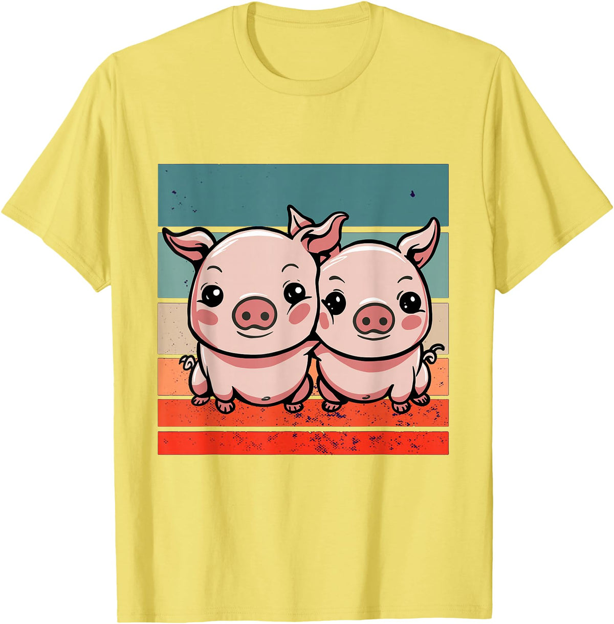 Cute Sibling Baby Little Pink Pig Sister Animal Pig Lovers T-Shirt - Lemon Yellow