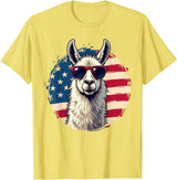 Funny Llama Alpaca Animal Lover Gifts Clothing Llama Alpaca American Flag USA Patriotic T-Shirt - Lemon Yellow