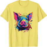 Retro Pig Poparts Tees Watercolor Colorful Pig T-Shirt - Lemon Yellow