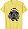 ROSS BOSS Funny Guinea Pig Graphic Tees Guinea Pig Shirt Headphones T-Shirt - Lemon Yellow