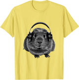 ROSS BOSS Funny Guinea Pig Graphic Tees Guinea Pig Shirt Headphones T-Shirt - Lemon Yellow