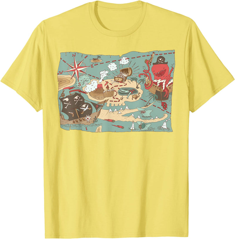Mel & Bear Treasure Map Ship Sharks Pirates & Skulls Shirt Boys Kids T-Shirt - Lemon Yellow