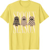 Spooky Season Ghost Halloween Shirt Spooky Season Leopard Camo Checkered Ghost Halloween Fall T-Shirt - Lemon Yellow