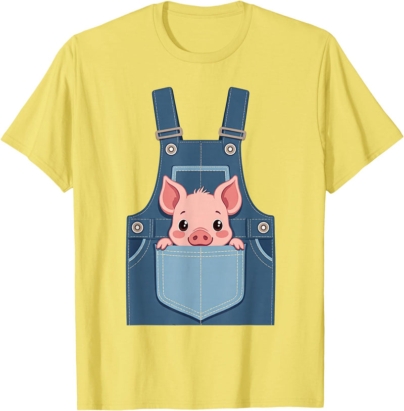 Pig Farm Animal Costumes Pig Costume - Funny Farmer, Pocket, Farm, Women, Men, Kids T-Shirt - Lemon Yellow