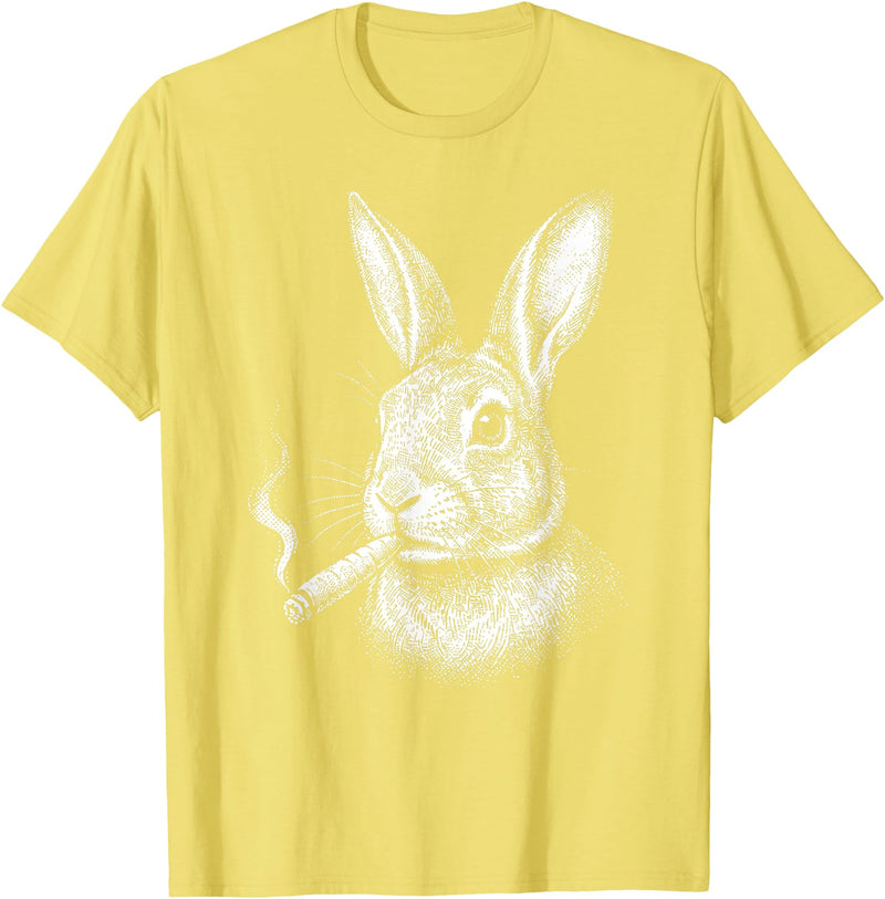 Smoking Rabbit Cigarette Bunny Funny Meme Stupid Brainrot T-Shirt in Lemon Yellow