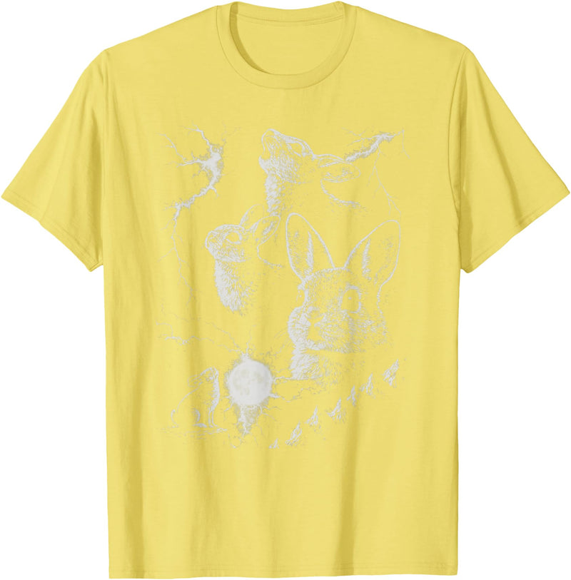 Retro Funny 90s Rabbit Bunny Howling to the Moon Graphic T-Shirt in Lemon Yellow
