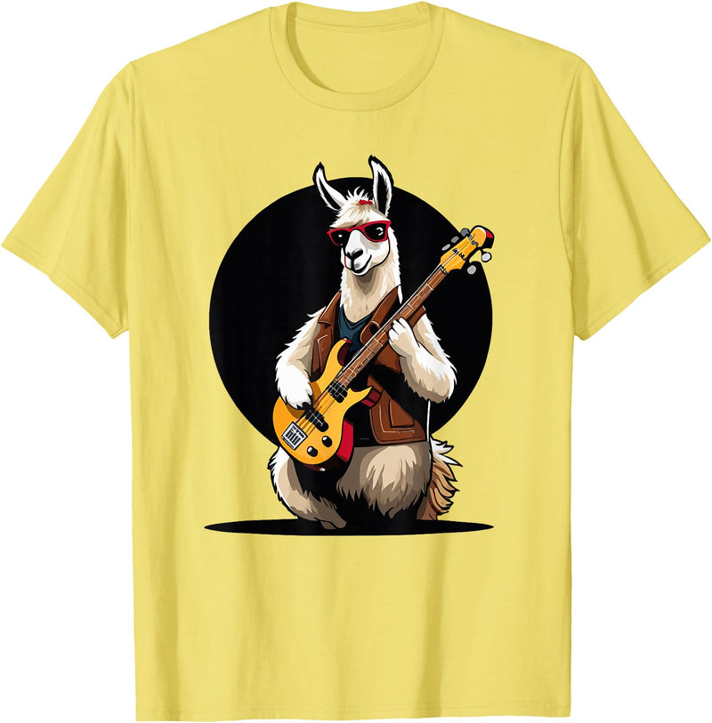 Music Lovers Alpaca Llama playing Guitar Llama playing Electric Guitar, Llama Guitarist T-Shirt - Lemon Yellow