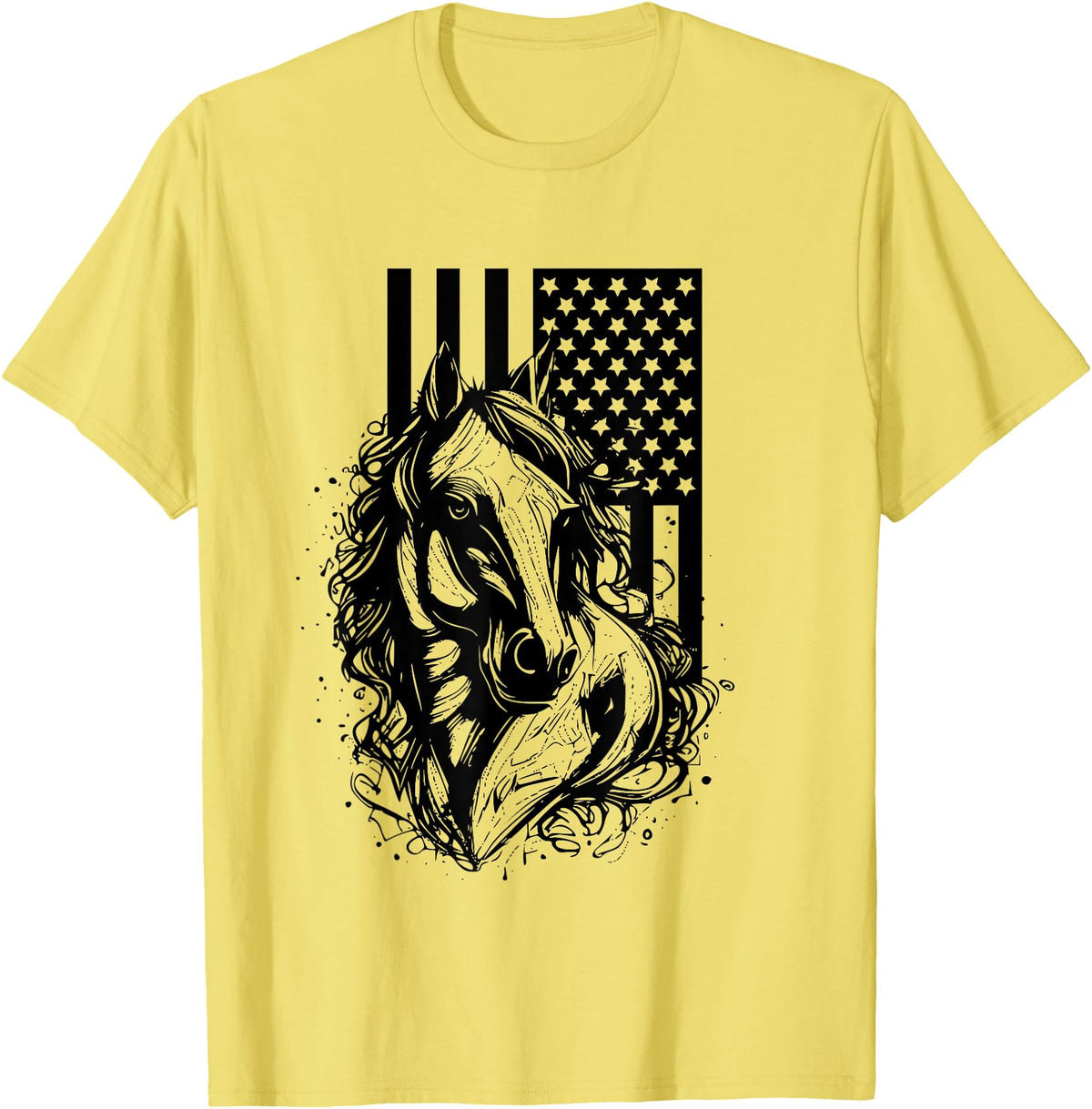 BASBO American Flag Horseback Riding Apparel - Horse T-Shirt - Lemon Yellow