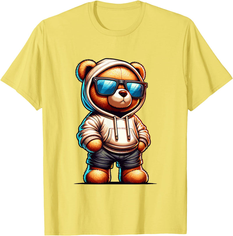 Rappers Aesthetic Urban Teddy Bear Graphic Hip Hop Teddy Bear Graphic Bears Cool Hip Hop Streetwear Colorful T-Shirt - Lemon Yellow