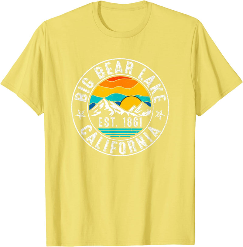 Vintage Style Big Bear Lake Retro 70s 80s Big Bear Lake California CA T-Shirt - Lemon Yellow