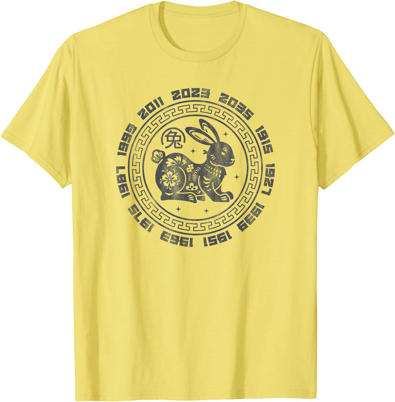 Vintage Year of Rabbit Chinese New Year 2023 Zodiac Retro T-Shirt in Lemon Yellow