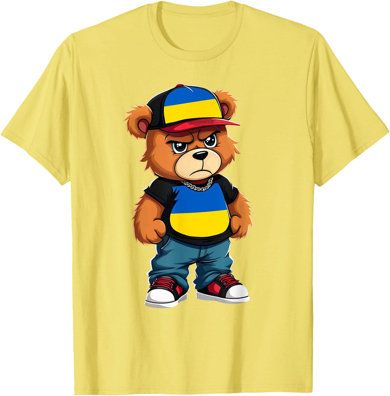 Ukrainian Teddy Bear Breakdance Rapper Ukrainian Flag Teddy Bear Ukraine Hip Hop T-Shirt - Lemon Yellow