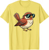 Chipper Feather Co Bird: Sparrow in Sunglasses, Cool Cartoon Avian Attitude T-Shirt - Lemon Yellow