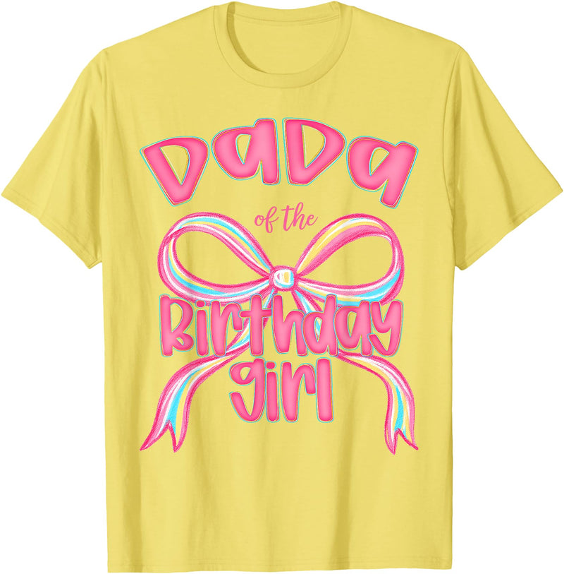 Preppy Pink Coquette Birthday Girl Matching Dada of The Birthday Girl Pink Coquette Bow Preppy T-Shirt - Lemon Yellow