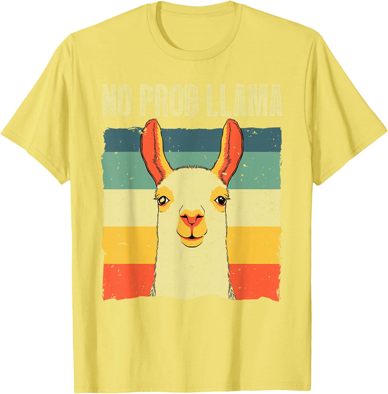 Funny Llama Gift Llama Lover Accessories & Stuff Cool Llama for Men Women No Prob Llama Alpaca Farming Animal T-Shirt - Lemon Yellow