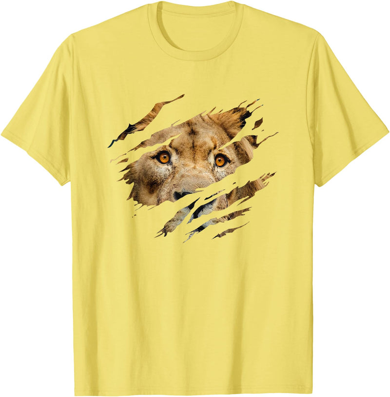 Lion Graphic - Wild Animal Lover Design Lion Outfit - Torn Design Picture Of A Lion's Face T-Shirt - Lemon Yellow