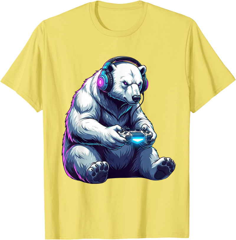 Funny Graphic Gamers tee Polar Bear Funny Video Games Polar Bear T-Shirt - Lemon Yellow