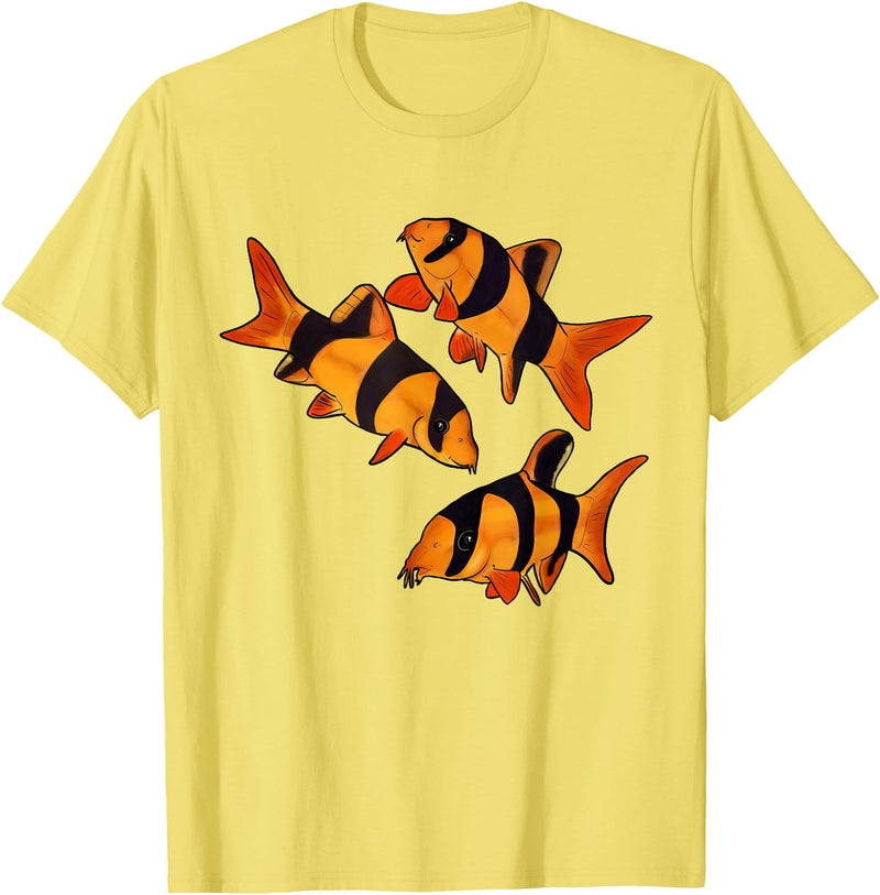 Freshwater Fish Fun Clown Loach Fish Aquarium Design-Tiger Botia T-Shirt - Lemon Yellow