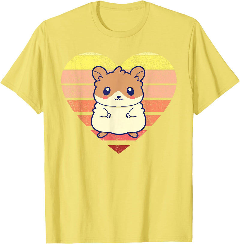 Cute Hamster Design Retro Heart Shape Vintage T-Shirt - Lemon Yellow