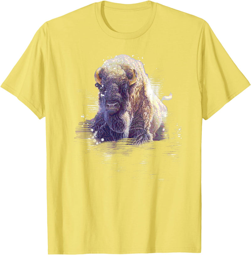 Rocky Mountain Wilderness designs Great Native American White Buffalo Sacred Spirit Animal T-Shirt - Lemon Yellow