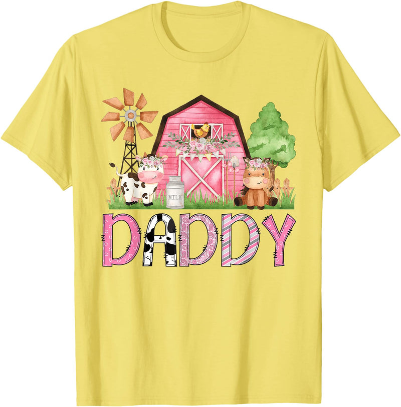 Pink Farm Cow Gender Reveal Party Daddy Pink Farm Animal Birthday Kids Matching Family T-Shirt - Lemon Yellow