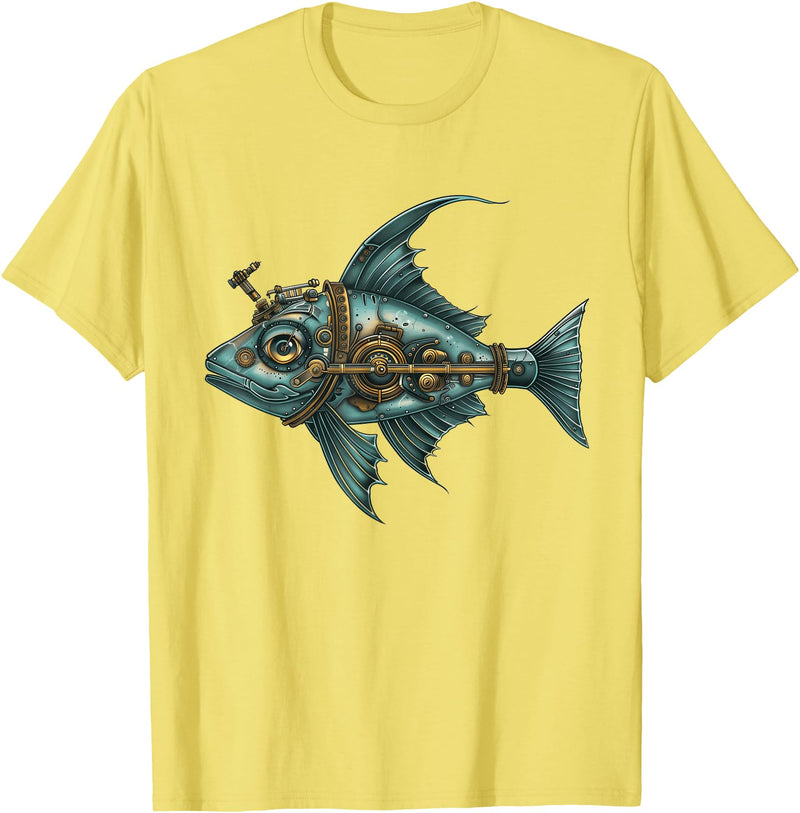 Halibut Flatfish Alaska Fishing Sea Ocean Flounder Halibut Steampunk T-Shirt - Lemon Yellow