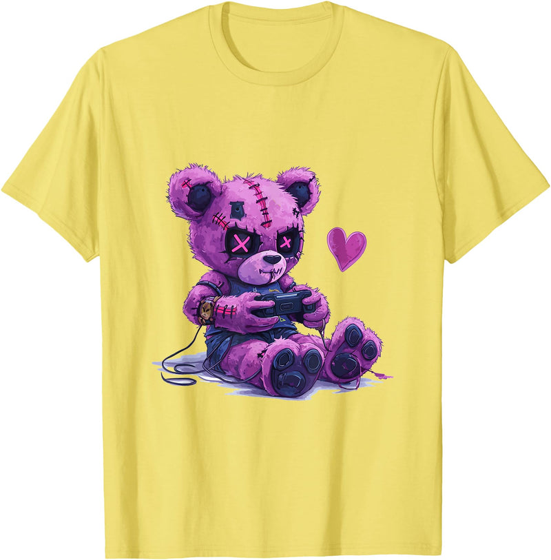 Goth Pastel Cute Creepy Kawaii Gamer Teddy Bear Gaming Rabbit T-Shirt in Lemon Yellow