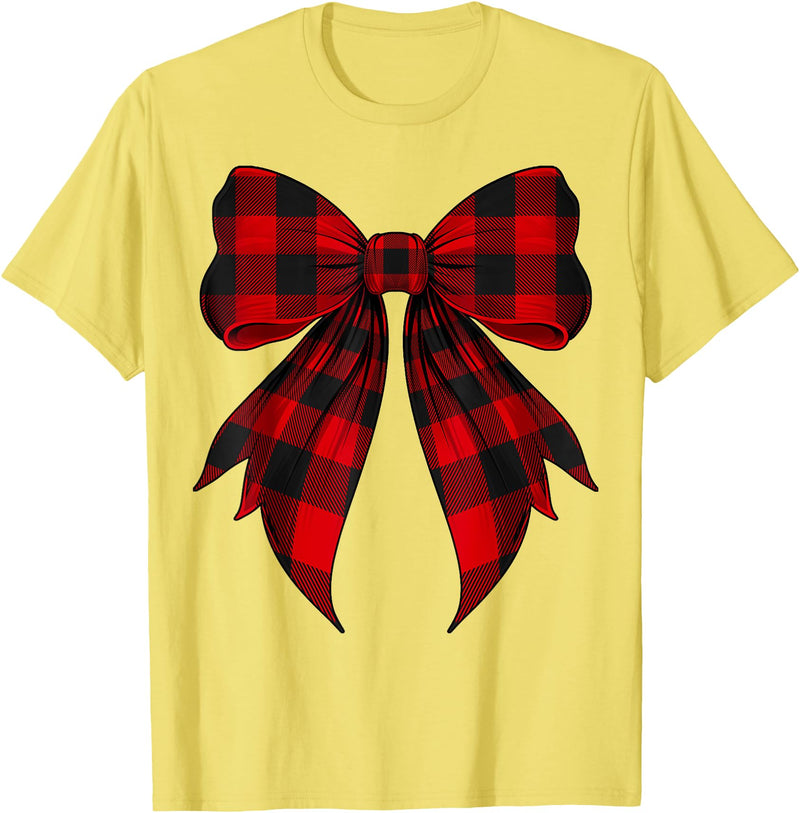 Buffalo Tartan Coquette Aesthetic Women Gifts Coquette Bow Red Black Buffalo Tartan Checkered Plaid T-Shirt - Lemon Yellow