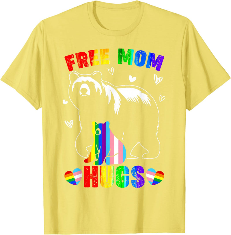 Amb Proud Mom Mommy Mama LGBTQ Mothers Day Women Free Mom Hugs Mama Bear LGBTQ Pride Rainbow Flag Mothers Day T-Shirt - Lemon Yellow